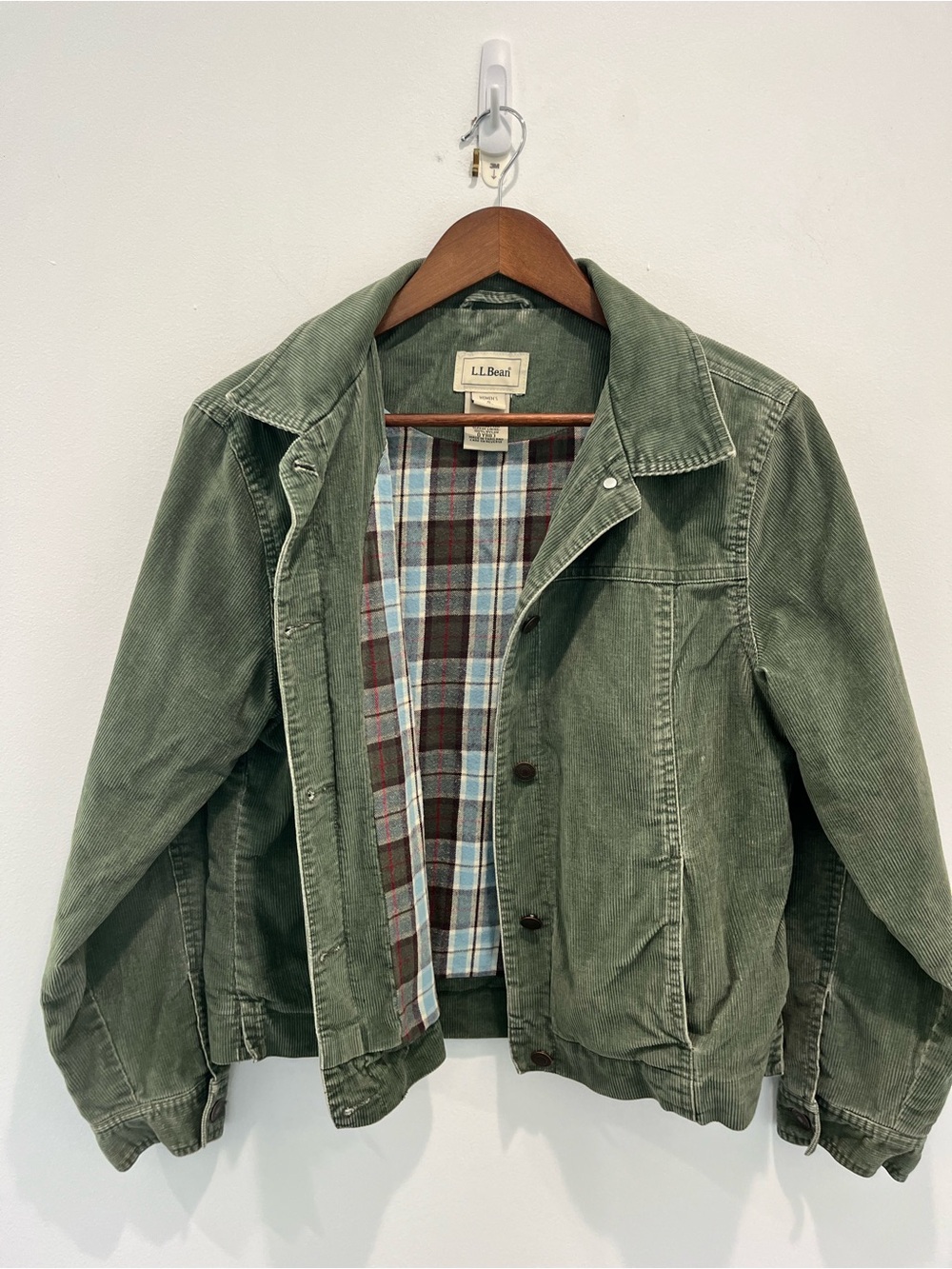 L.L. Bean Olive Green Corduroy Jacket with Plaid Lining